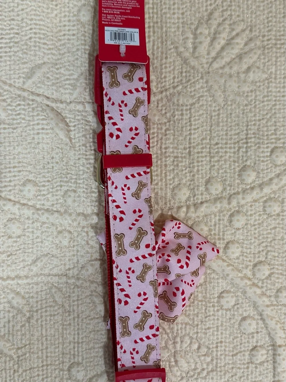 Pink Holiday Dog Collar with Bow